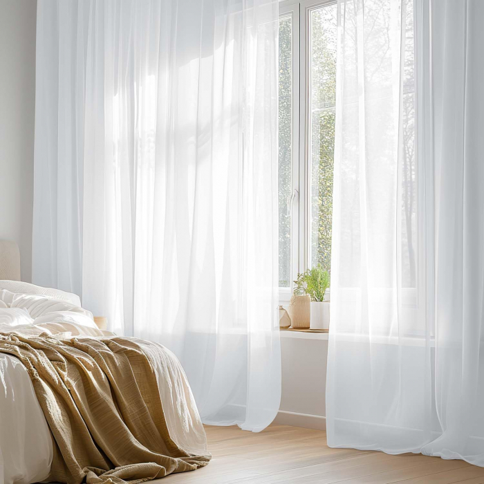 Perdele glisante brodate din dantela alba, semi-transparente cu ochiuri, set 2 bucati 140x260 cm [2]