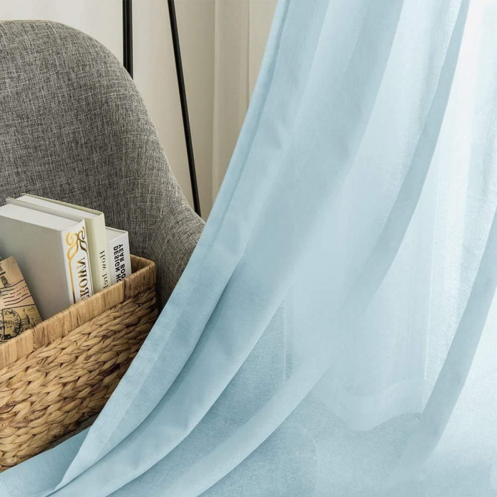 Perdele glisante brodate din dantela alba, semi-transparente cu ochiuri, set 2 buc H280xL140 cm, bleu [7]