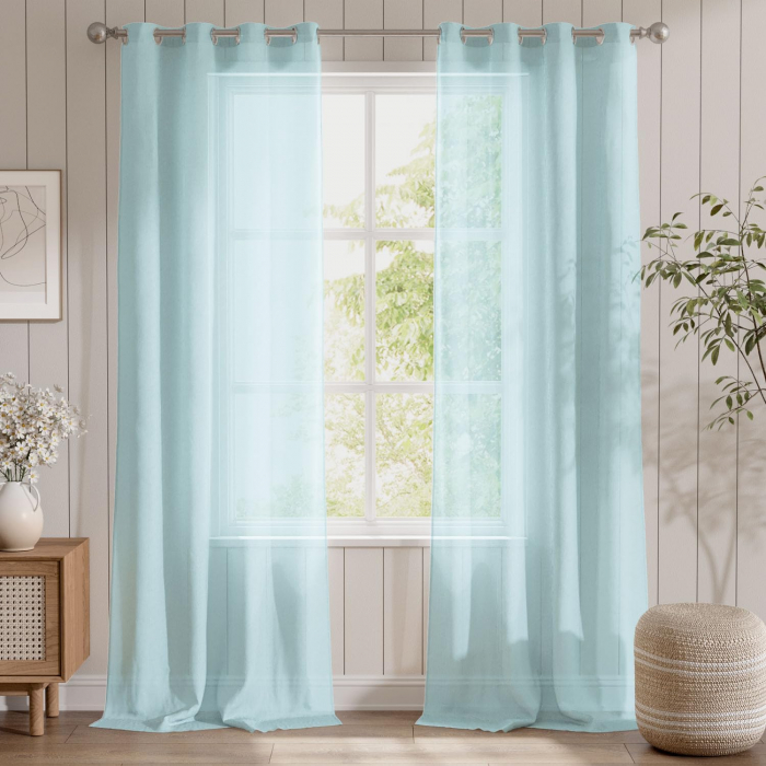 Perdele glisante brodate din dantela alba, semi-transparente cu ochiuri, set 2 buc H280xL140 cm, bleu [1]