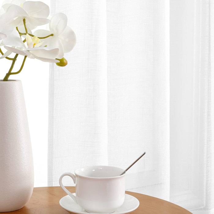 Perdele subtiri, transparente, aspect de in, 225x140 cm, cu inele metal [4]