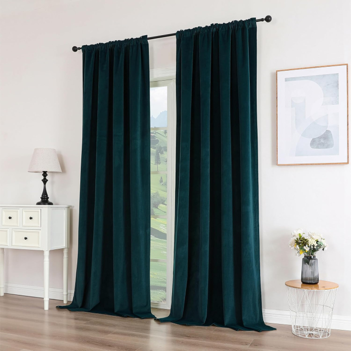 Perdele termice groase 225 cm inaltime, 132 cm latime, albastru verzui, set 2 bucati [8]