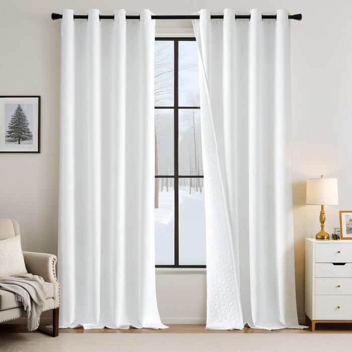 Perdele opace, moi, cu ochiuri metalice 225x132 cm (latime x inaltime), Alb, 1 bucata [2]