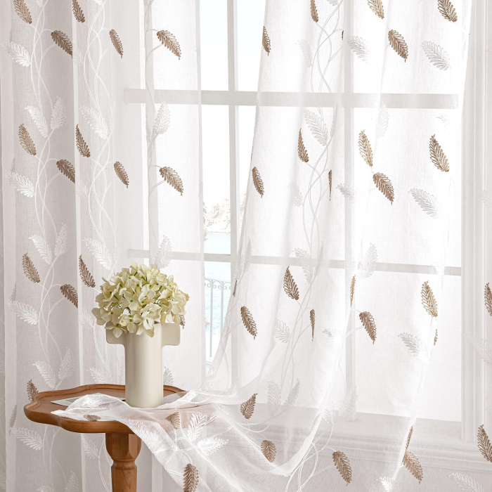 Perdele transparente, cu ochiuri metalice 140X225cm (inaltimexlungime), Alb, 2 bucata [2]