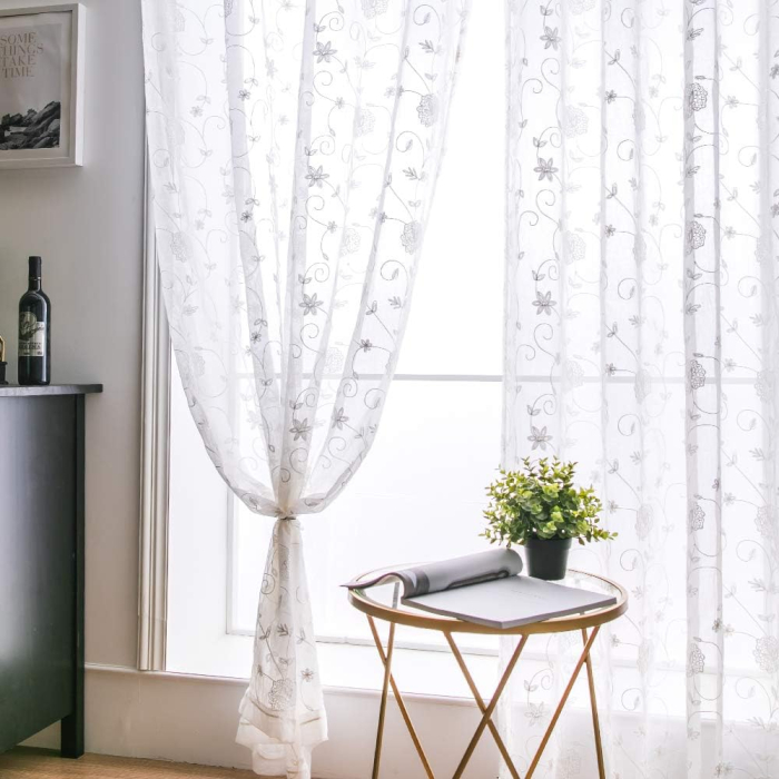 Perdele semi transparente albe cu model 140*225 set 2 bucati [4]