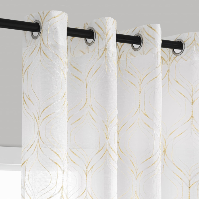 Perdele semi transparente din dantela alba cu model 140*225 set 2 bucati [4]