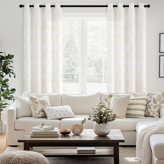 Perdele semi transparente din dantela alba cu model 140*225 set 2 bucati [5]