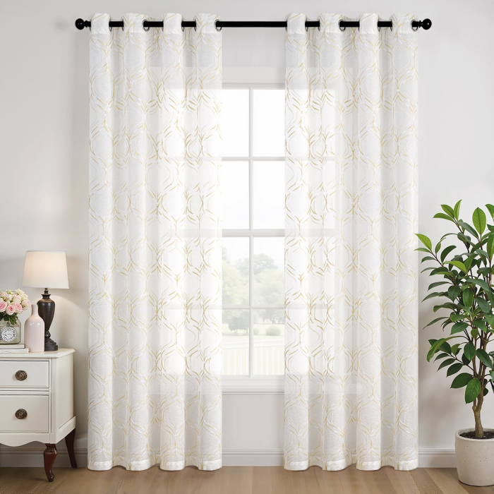 Perdele semi transparente din dantela alba cu model 140*225 set 2 bucati [2]