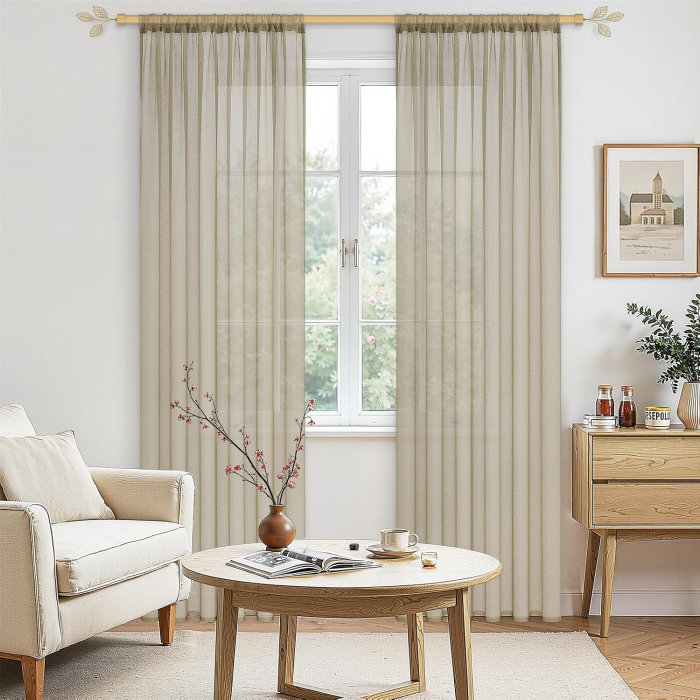 Perdele semitransparente voal bej 137x140 cm set 2 bucati [6]