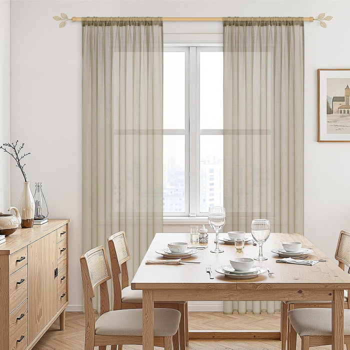 Perdele semitransparente voal bej 137x140 cm set 2 bucati [8]