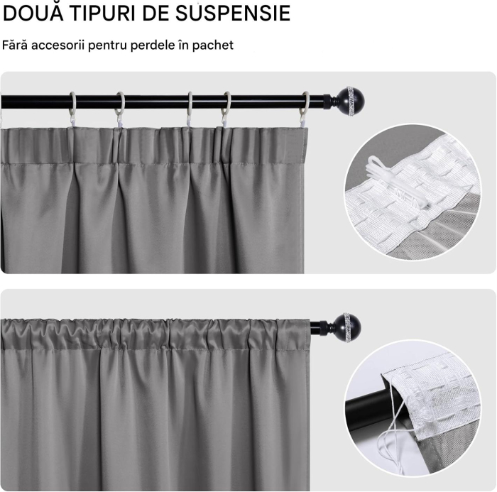 Perdele termice groase 175 cm inaltime, 140 cm latime, set 2 bucati, gri [3]