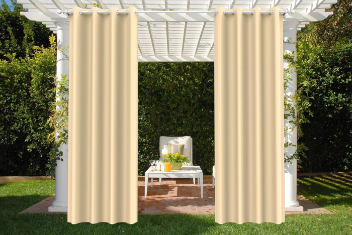 Perdele exterioare rezistente la intemperii opace cu ochiuri ecran intimitate 132x245cm – bej [5]