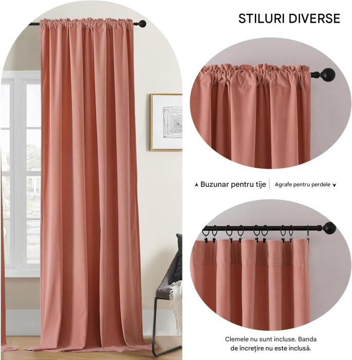 Perdele termice groase 244 cm inaltime, 132 cm latime, set 2 bucati, Roz [2]