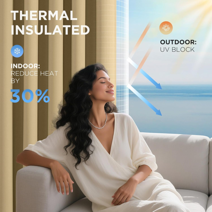 Perdea termica groasa 225 cm inaltime, 135 cm latime, Bej-1 bucata [3]