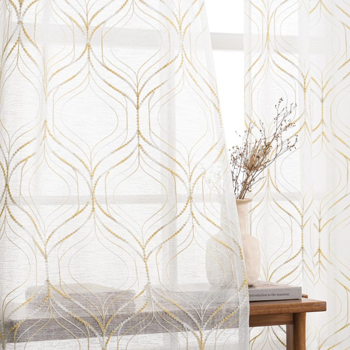 Perdele semi-transparente din dantela cu model diamant 140x225 cm set 2 bucati [3]