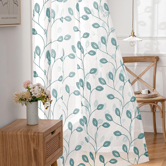 Perdele albe transparente cu model floral albastru 260x140 cm [5]