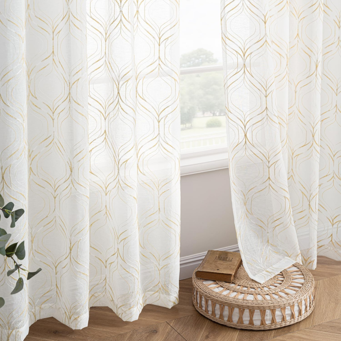 Perdele semi-transparente din dantela cu model diamant 140x225 cm set 2 bucati [7]