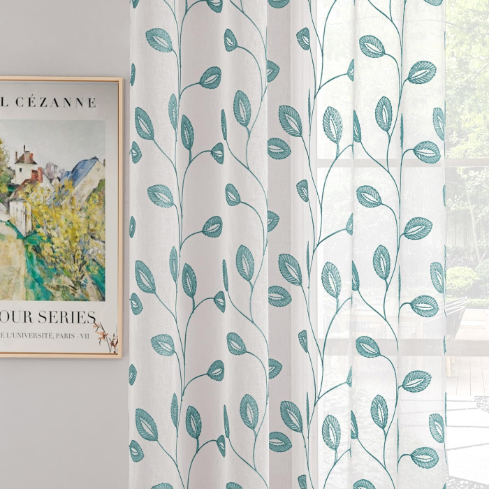 Perdele albe transparente cu model floral albastru 260x140 cm [7]