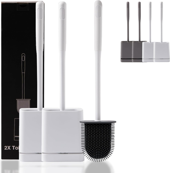 Perie de toaleta cu peri din silicon, set 2 bucati cu suporti [1]