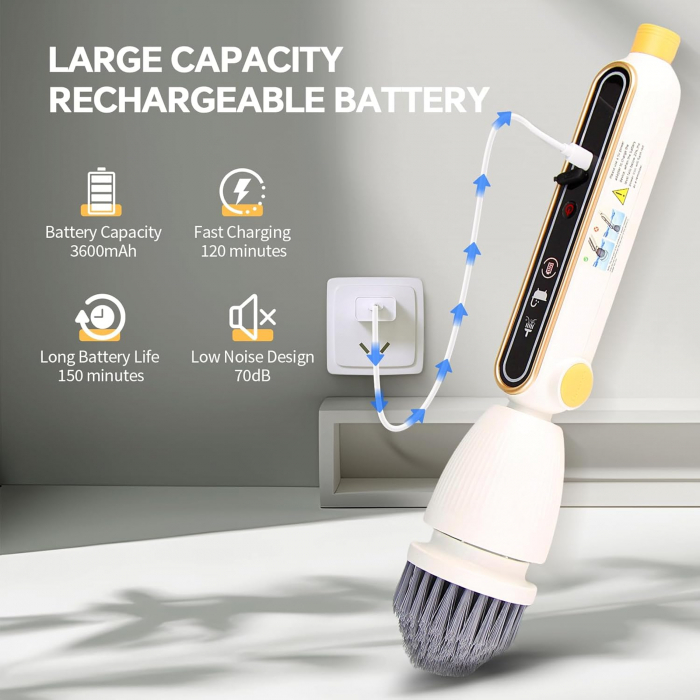 Perie electrică de curățare cu acumulator, 7 capete, maner extensibil [4]