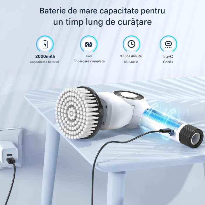 Perie electrică de curățare cu acumulator, 7 capete, maner extensibil [6]