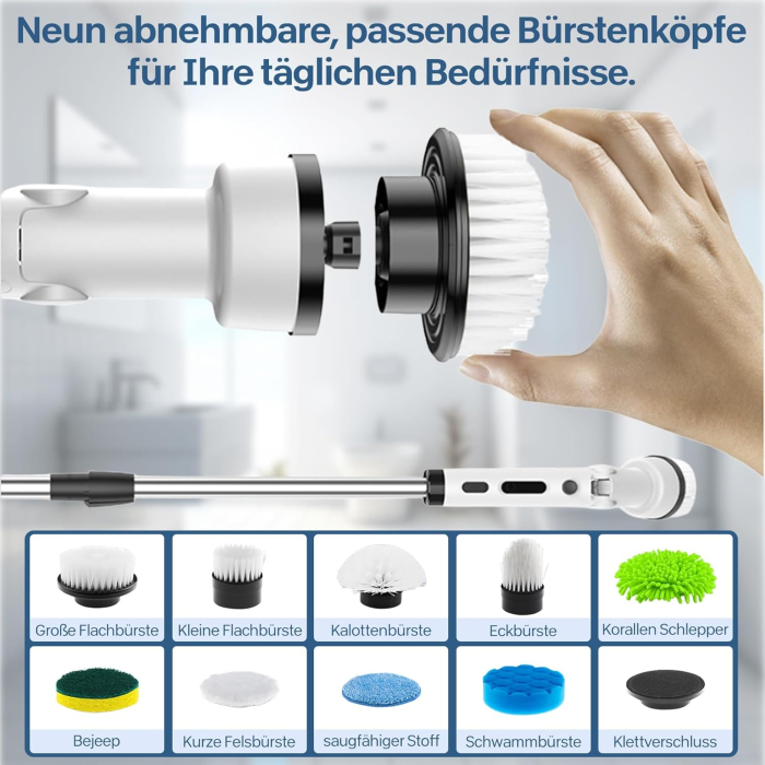 Perie electrică de curățare cu acumulator, 107 capete, maner extensibil [2]