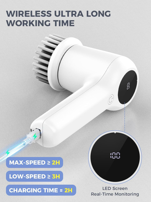 Perie electrică de curățare reincarcabila, IPX7 impermeabilă cu ecran LED, 4 capete [4]