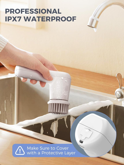 Perie electrică de curățare reincarcabila, IPX7 impermeabilă cu ecran LED, 4 capete [5]