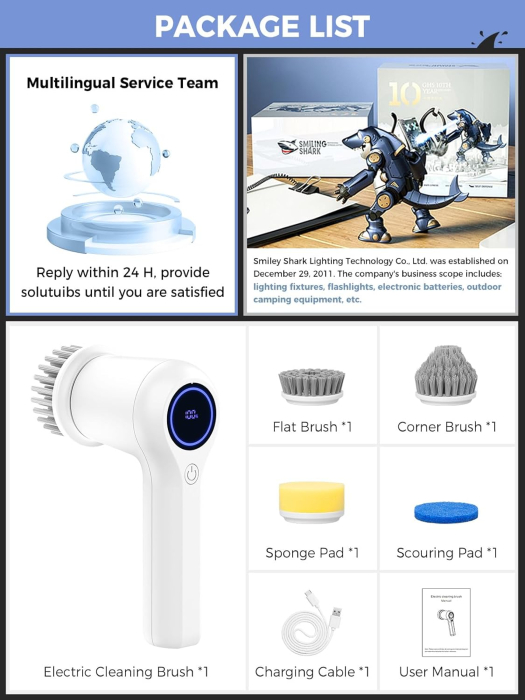 Perie electrică de curățare reincarcabila, IPX7 impermeabilă cu ecran LED, 4 capete [8]