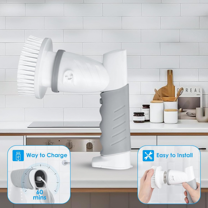 Perie electrica de curatat de mana cu 6 capete, impermeabila, cu acumulator cu LED-uri [2]
