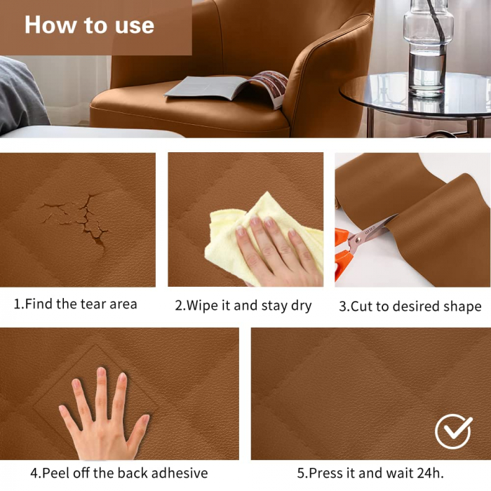 Petice autoadezive pentru reparare piele artificiala 40x300cm maro deschis [4]