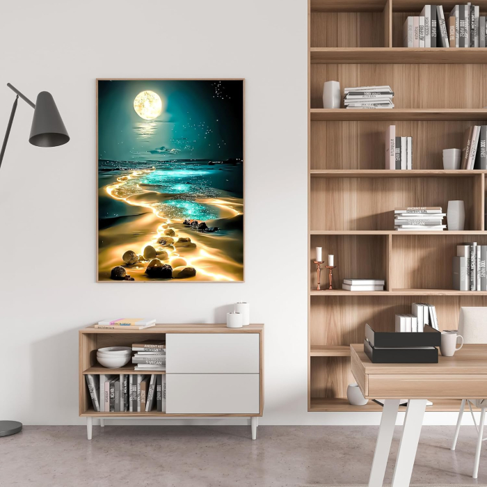 Kit de Pictură cu Diamante 5D DIY Peisaj de Plajă la Lumina Lunii - 30x40 cm [6]