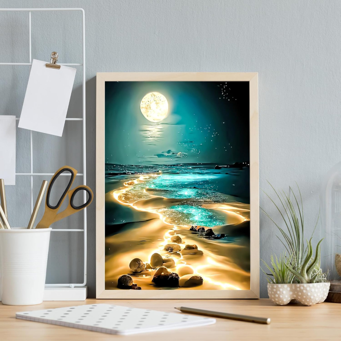 Kit de Pictură cu Diamante 5D DIY Peisaj de Plajă la Lumina Lunii - 30x40 cm [5]