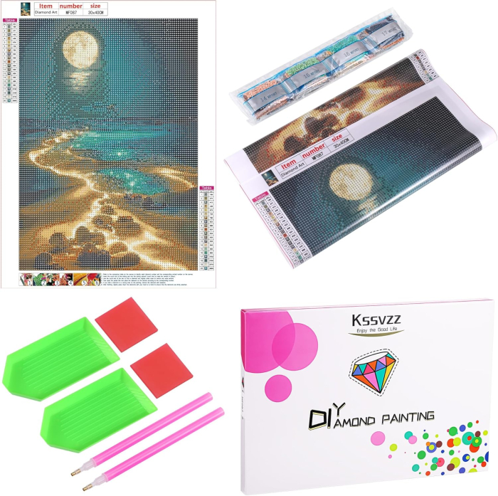 Kit de Pictură cu Diamante 5D DIY Peisaj de Plajă la Lumina Lunii - 30x40 cm [8]