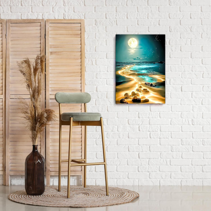Kit de Pictură cu Diamante 5D DIY Peisaj de Plajă la Lumina Lunii - 30x40 cm [7]