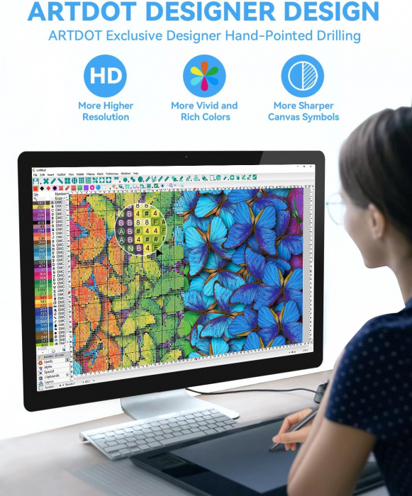 Pictura cu diamant 5D FLUTURI MULTICOLORI 25x50cm set artizanat [2]