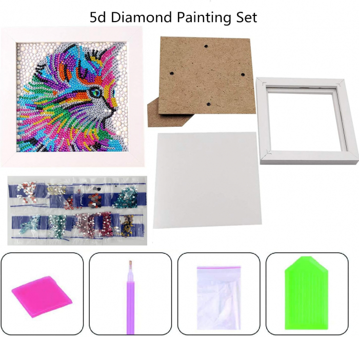 Pictura cu diamante 5D cu rama de lemn 18x18-PISICUTA [3]