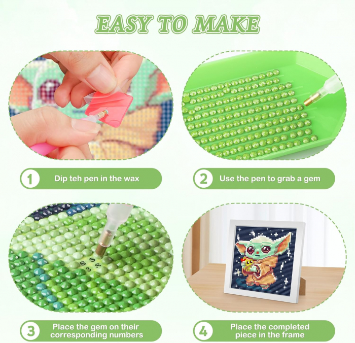 Pictura cu diamante 5D cu rama de lemn 18x18-YODA [4]