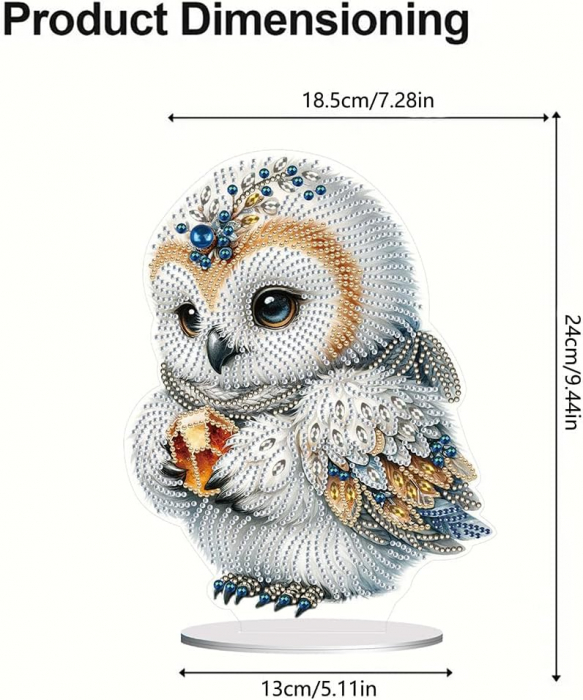Pictura cu diamante 5D pe suport acrilic cu suport pentru birou 24x18.5 cm , bufnita [7]