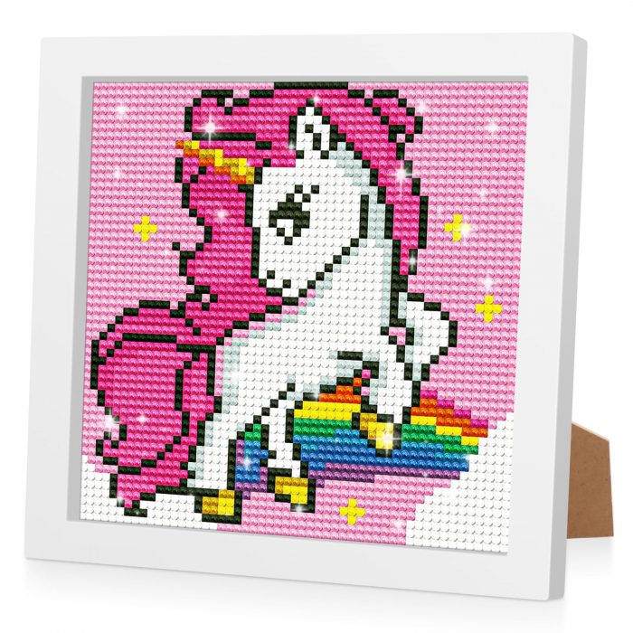 Pictura cu diamante 5D cu rama de lemn 18x18-unicorn [1]