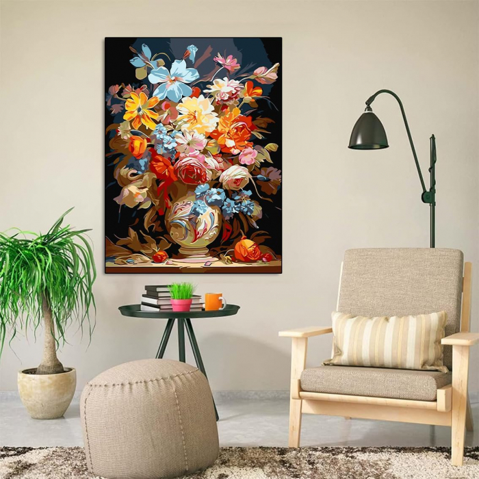 Pictura pe panza numerotata 40x30 cm, vopsea acrilica, pensule, suporti atarnare, "Vaza cu flori" [4]