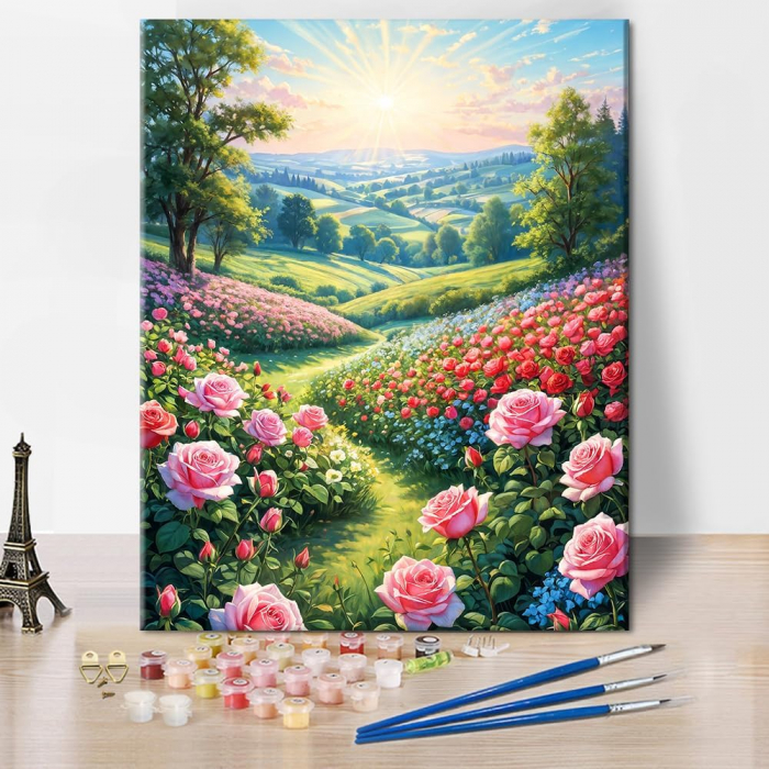 Pictura pe panza numerotata 40x50 cm, vopsea acrilica, pensule, suporti atarnare, "Peisaj" [1]