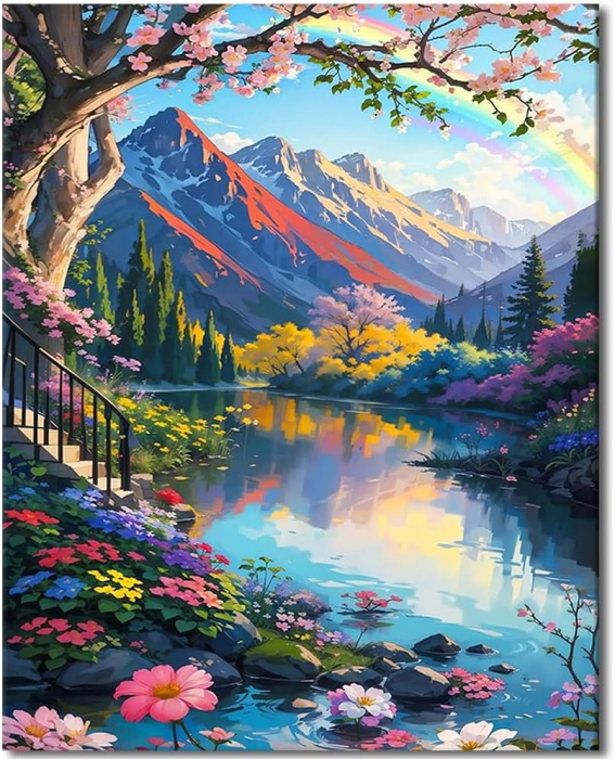 Pictura pe panza numerotata 40x50 cm, vopsea acrilica, pensule, suporti atarnare, "Munti" [1]