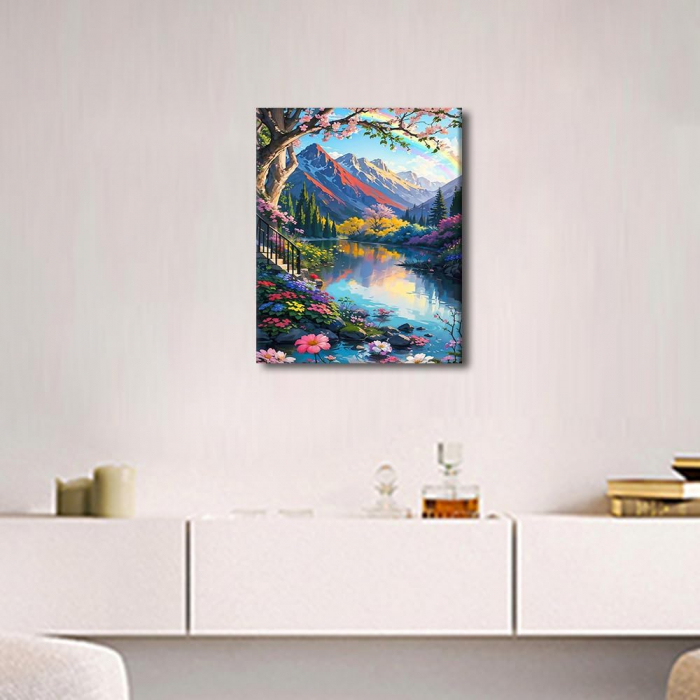 Pictura pe panza numerotata 40x50 cm, vopsea acrilica, pensule, suporti atarnare, "Munti" [2]