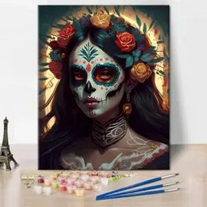 Pictura pe panza numerotata 40x50 cm, vopsea acrilica, pensule, suporti atarnare, "Fata schelet" [1]