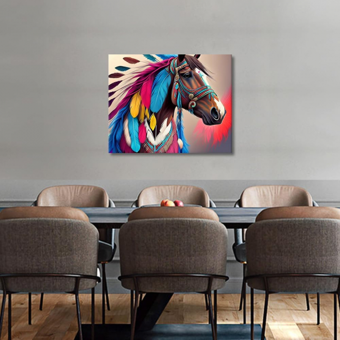 Pictura pe panza numerotata 40x50 cm, vopsea acrilica, pensule, suporti atarnare, "Cal indian" [2]