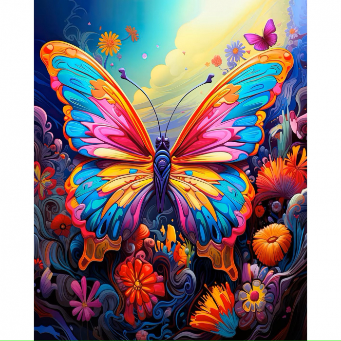Pictura pe panza numerotata 40x50 cm, vopsea acrilica, pensule, suporti atarnare, "Fluture" [1]