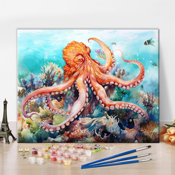 Pictura pe panza numerotata 40x50 cm, vopsea acrilica, pensule, suporti atarnare, "Caracatita" [1]