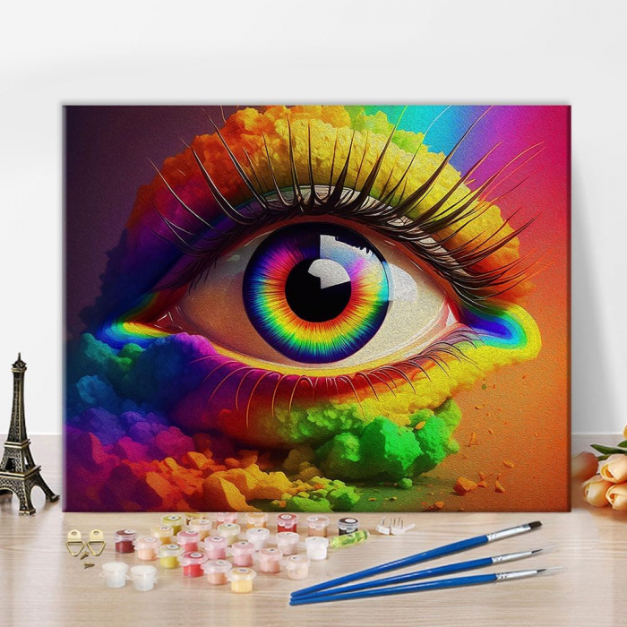 Pictura pe panza numerotata 40x50 cm, vopsea acrilica, pensule, suporti atarnare, "Ochi" [1]