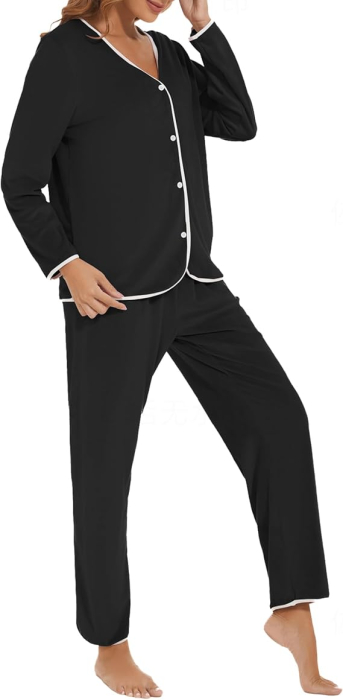 Pijama lejera de somn pentru femei, din material moale, 2 piese, negru/alb M [3]