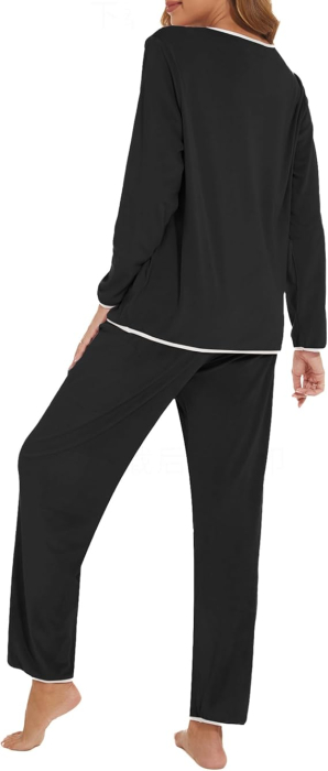 Pijama lejera de somn pentru femei, din material moale, 2 piese, negru/alb M [5]